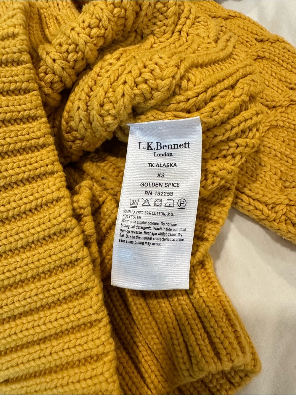 LK Bennett Chunky Cable Crewneck Sweater - Mustard Yellow - Picture 4 of 4